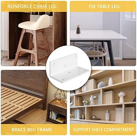 4 PCS Iron 4 Inch L Right Angle Bracket with Screws, 4" x 2" x 2" Metal Joint Bracket 90 Degree Corner Brace for Wood Bookshelf Furniture Cabinet, Thickness 3 mm Heavy Duty White Brackets