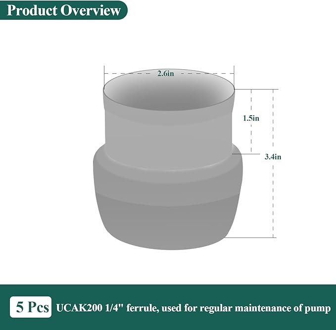 5 Pcs UCAK200 1/4-Inch Ferrule, Compression Fitting Connector, for Suction/Discharge Line, Fits MCCP202 Tube, Fit for Sten-ner 45, 85, 100 & 170 Series Adjustable & Fixed Pumps