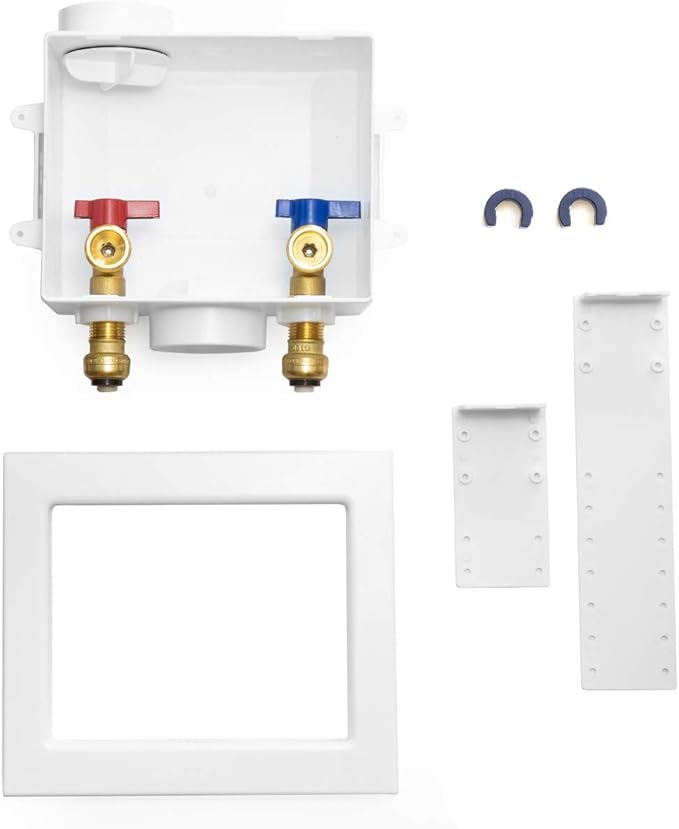 EFIELD Washing Machine Outlet Box with Center Drain, 1/2-Inch Push-Fit Connection White, Regular,(WM005)