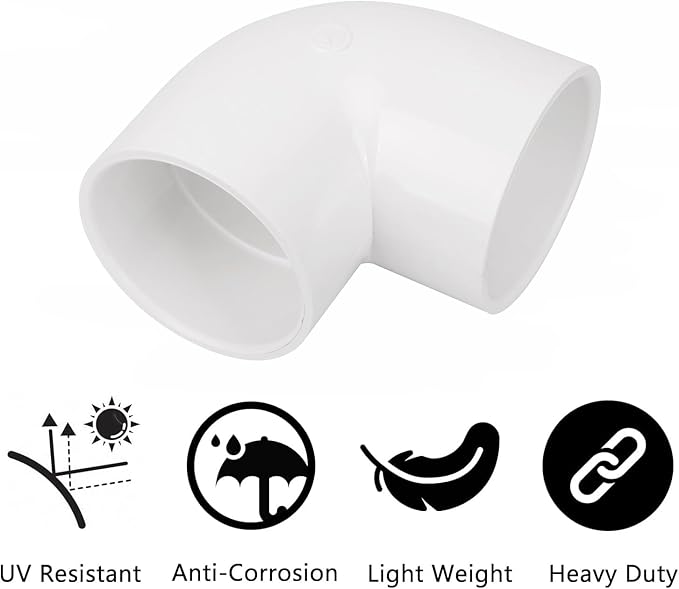 3 Inch 90 Degree Elbow 2 Way Right Angle PVC Pipe Fitting, Furniture Build Grade SCH40 (Socket x Socket) 3" PVC Fitting Connectors for DIY Shelf Garden Support Structure