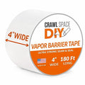 CrawlSpace-DIY - Vapor Barrier Tape, 4 Inch x 180', White Polyethylene 12mm Tape, Moisture Barrier Seal and Seam, Insulation Tape for Crawl Space Vapor Barriers, Underlayment and Plastic Sheeting