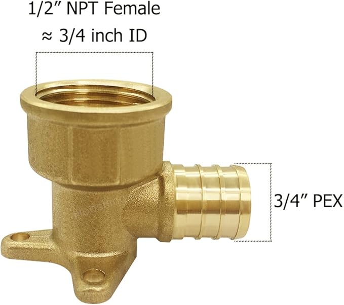 Hooshing 2PCS Pex Drop Ear Elbow Fittings 3/4" Pex x 1/2" NPT Female Adapter Brass Crimp Fittings