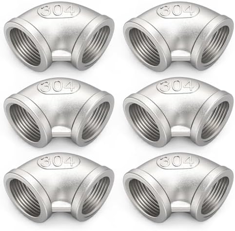 ChillWaves 304 Stainless Steel Pipe Fitting, 90 Degree Elbow 1/8" NPT Female x 1/8" NPT Female Thread Adapter(6-PACK)