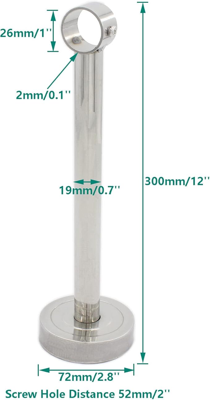 2 Pack Ceiling Mount Bracket, Stainless Steel Wardrobe Pipe Bracket Rod Holder Ceiling Holder, ULIFESTAR Shower Curtain Closet Wardrobe Rod Lever Support Holder Pipe Flange Socket (D*H)26*300mm/1*12''