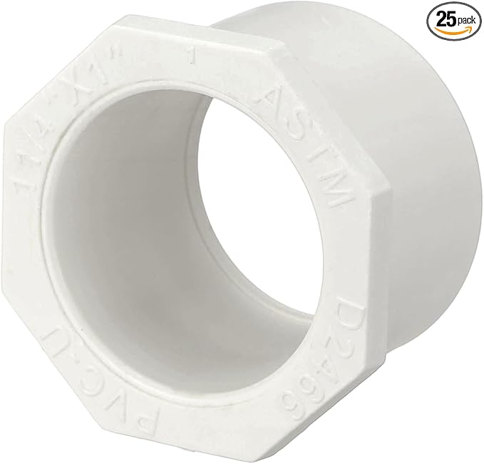 25Pcs 1 1/4" x 1" PVC Reducer Bushing Fitting, SCH40 (Spigot x Socket) Furniture Grade PVC Pipe Fitting, Reducer Bush Adapter for Home Sewer Plumbing, Industrial, Pipe Connection