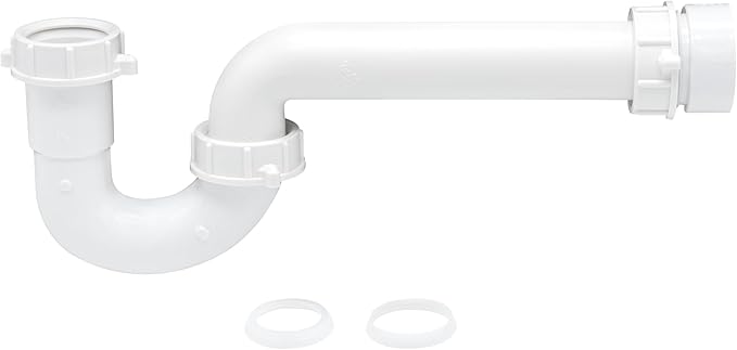1-1/2 Inch P-Trap Kit, Polypropylene Tubular with PVC Marvel Adapter, Ribbed Threaded Nuts for Strong Leak-Free Connection, Includes J-Bend, Wall Arm & Washers, Made in USA