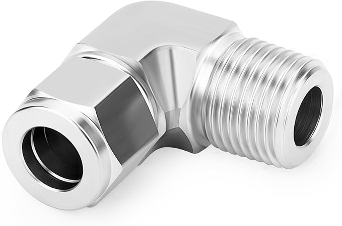 TAISHER 1PCS 316 Stainless Steel 90 Degree Compression Tube Pipe Fitting Connector, 3/8" Tube OD x 1/2" NPT Male Adapter