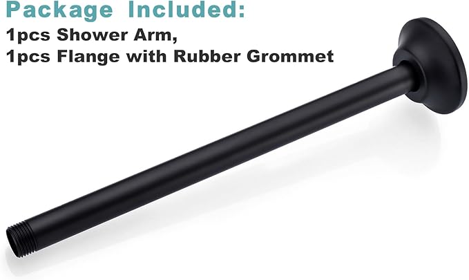BESTILL 12 Inch Ceiling Mount Rain Shower Head Arm and Flange, Matte Black