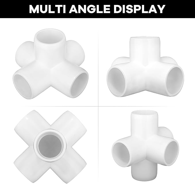 12-Pack 3/4 inch 5 Way PVC Fitting Elbow Furniture Grade Pipe Connector for DIY PVC Shelf Greenhouse Support Structure Frame