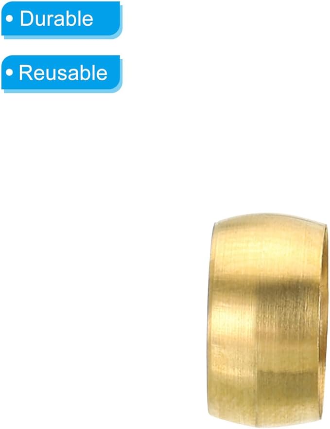 PATIKIL 10mm Tube OD Brass Compression Sleeves Ferrules, 60 Pack Brass Ferrule Fitting and Hose Insert Support Assortment Kit for Air Water Gas Pipe
