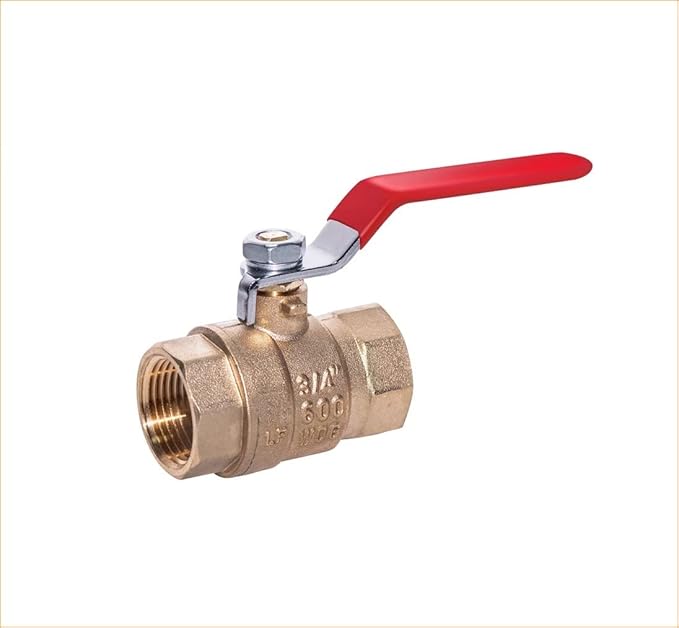 EZ-Fluid Heavy Duty 1/2" NPT Female Threaded IPS Brass Ball Valve Full Port Water Stop Shut Off, LF,Quarter Turn,Red Handle (1-Pack)