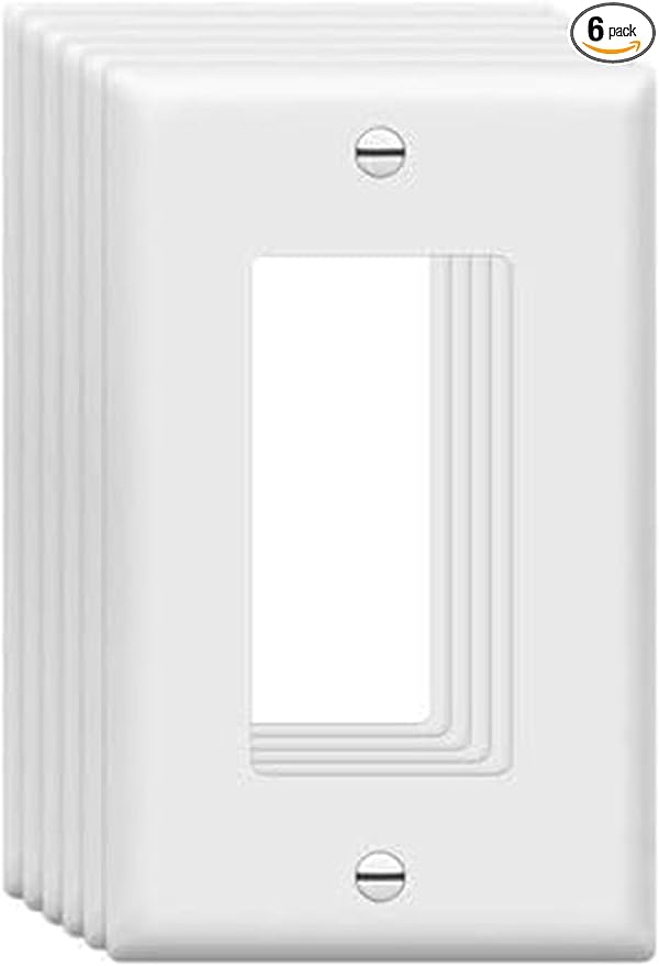 Mid-Size Decorator Wall Plates 1-Gang 4.89" x 3.12" Switch Outlet Electrical Cover Plate Unbreakable Thermoplastic Faceplate for Light Receptacle Outlet Switch, White (6 Pack)
