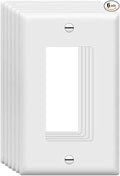 Mid-Size Decorator Wall Plates 1-Gang 4.89" x 3.12" Switch Outlet Electrical Cover Plate Unbreakable Thermoplastic Faceplate for Light Receptacle Outlet Switch, White (6 Pack)