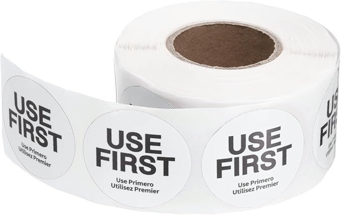 PATIKIL 500 Pcs USE First Stickers, 2 inch Round Use First Stickers Food Service Circle Inventory Control Adhesive Labels for Food Service Kitchen Restaurants Retail Storage Date, White