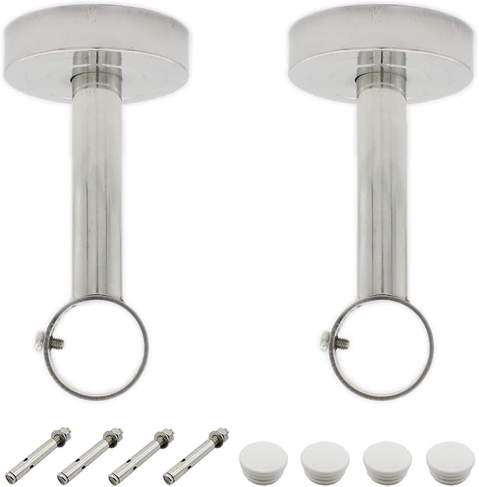 2 Pack Ceiling Mount Bracket, Stainless Steel Wardrobe Pipe Bracket Rod Holder Ceiling Holder, ULIFESTAR Shower Curtain Closet Wardrobe Rod Lever Support Pipe Flange Socket (D*H)33*150mm/1.3*6''
