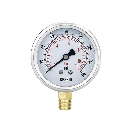 0-160 Psi Lead-Free Glycerin Liquid Filled Low Pressure Gauge, 2.5" Dial Size, 1/4" NPT Lower Mount, 304 Stainless Steel Case, for Water Pipe, HVAC, Water Oil Air Pressure Test