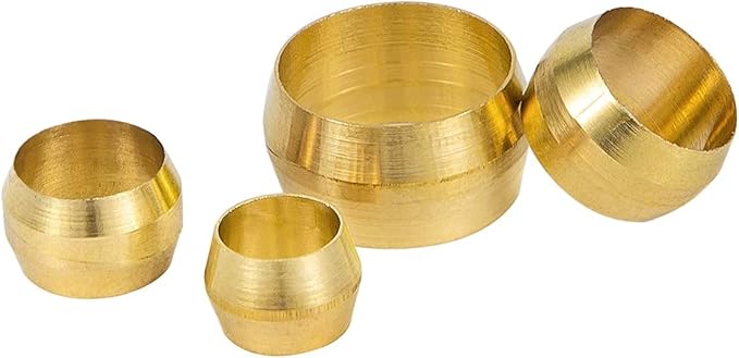 210PCS Tube OD（1/8" 3/16" 1/4" 5/16" 3/8" 1/2") Brass Compression Sleeves Ferrules,6 Sizes Brass Compression Fitting Assortment Kit