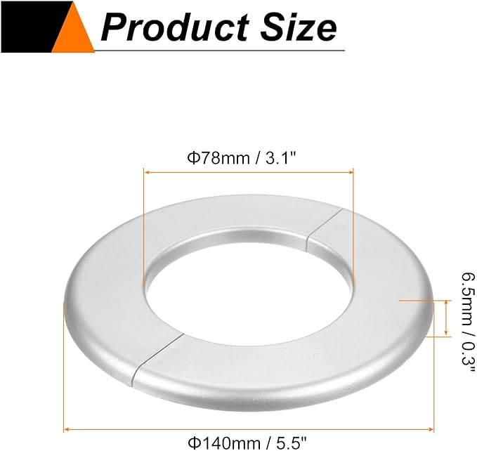 HARFINGTON 8pcs Wall Split Flange 78mm/3.1" Self-Adhesive Plumbing Cover Plates ABS Plastic Round Escutcheon Plate Buckle Design for Water Pipe Bathroom Kitchen Decoration, Silver Tone