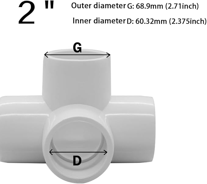 2 Inch Tee PVC Fitting 4 Way Elbow Connector, Furniture Grade 90 Degree Elbow Side Outlet, PVC Corner Fittings for Building Furniture Greenhouse Shed Pipe Fittings Tent Connection (Pack of 4)
