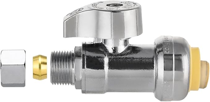 Pro 8-Pack EFIELD Push Fit 1/4 Turn Straight Stop Valve, 1/2 Push x 3/8 Inch Compression, Chrome Plated, Heavy Duty,(PF-VALVE084-8PCS)