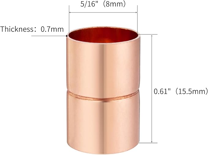 Straight Coupling Copper Fittings 5/16 Inch Copper Pipe Welding Joint Connector Adapter For HVAC Air Conditioning