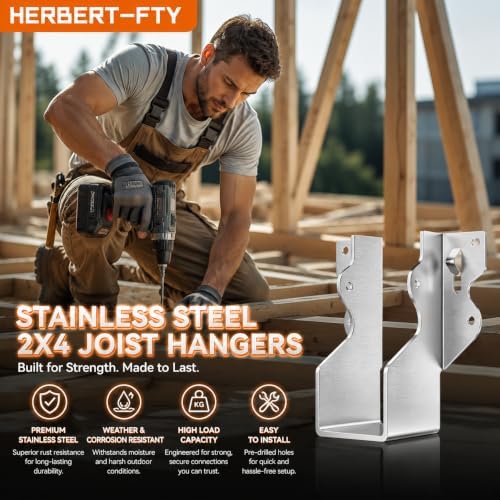 2x4 Joist Hangers Stainless Steel, 18 Gauge 2X4 Brackets (14 Pack)