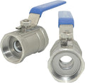 VARMHUS 2PCS 1-1/4" Stainless Steel 304 Ball Valve 1Pc Type NPT Female Threaded with Heavy Duty Blue Vinyl Insulation Handle,CF8M Ristricted Flow,1000 WOG (2PCS 1-1/4")