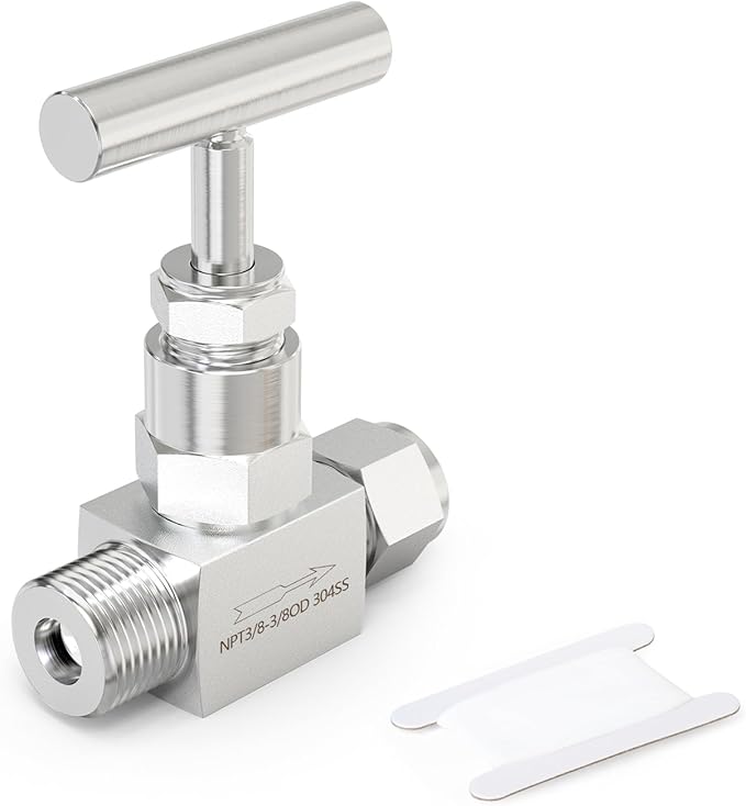TAISHER 1PCS 304 Stainless Steel High Pressure Straight Needle Valve 3/8" NPT Male x 3/8" Tube OD For Flow Control Water Gas Oil