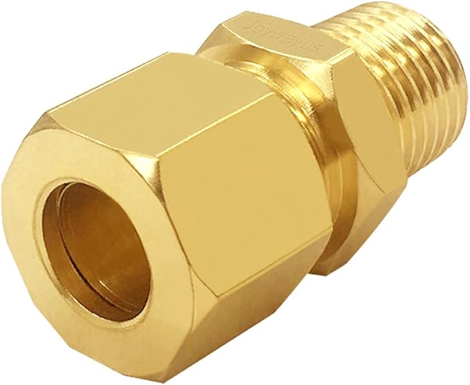 Joywayus 2PCS Brass 1/4" NPT Male x 3/8" Tube OD Compression Tube Pipe Fitting Union Connector