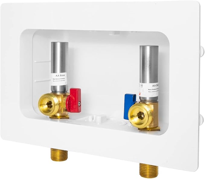 EFIELD Premium Washing Machine Outlet Box with Center Drain, 1/2 inch x 3/4 inch MHT Connection MIP, White (Stainless Steel Hammer Arrestor),(WM031)