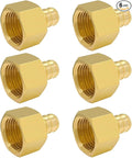 Hooshing 1/2" Pex Female Adapter, PEX 1/2 Inch to 1/2 Inch Female NPT Adapter Brass Crimp Fitting, Pack of 6