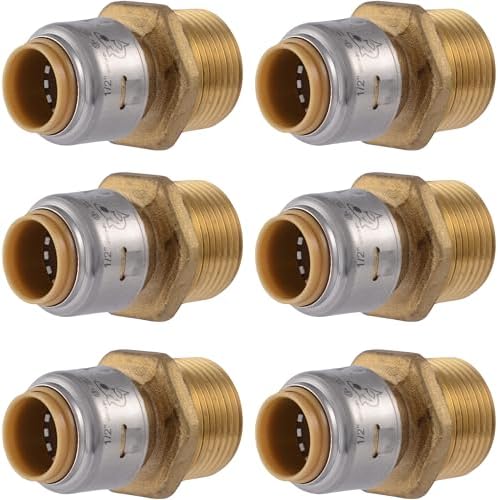 SharkBite Max 1/2 Inch x 3/4 Inch MNPT Adapter, Pack of 6, Push-to-Connect Brass Plumbing Fitting, UR116
