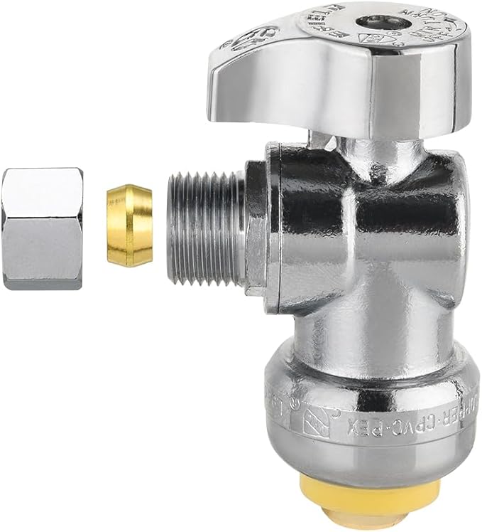 Pro 8-Pack EFIELD Push Fit 1/4 Turn Angle Stop Valve,1/2 Push x 3/8 Inch Compression, Chrome Plated, Heavy Duty,(PF-VALVE082-8PCS)
