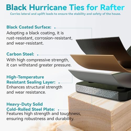 25 Pack Hurricane Ties for Rafters, Hurricane Straps Brackets with Strong Black Powder-Coated, Trusses/Rafters Ties,Rafter Hanger Hurricane Clips, H2.5A 18-Gauge Extruded Steel Black