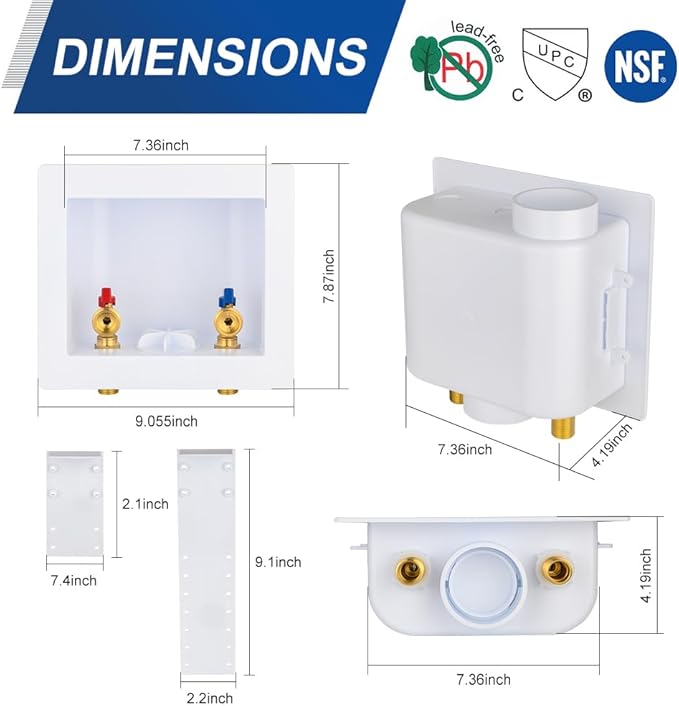 EFIELD Universal Washing Machine (Laundry) Outlet Box with Center Drain 1/2-inch Sweat (MIP) Inlet x 3/4 inch MHT Outlet Connection,(WM047)