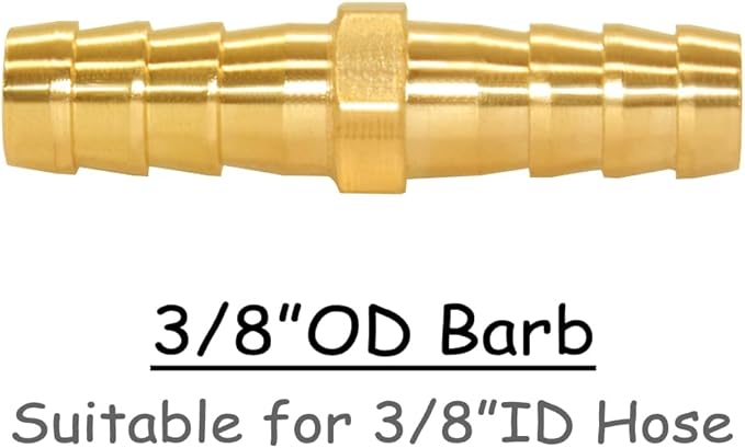 8PCS Brass 3/8"OD Barb Splicer Mender Hose Barb Fitting Straight 2-Way Union Garden Hose Repair Fittings for Water/Oil/Gas