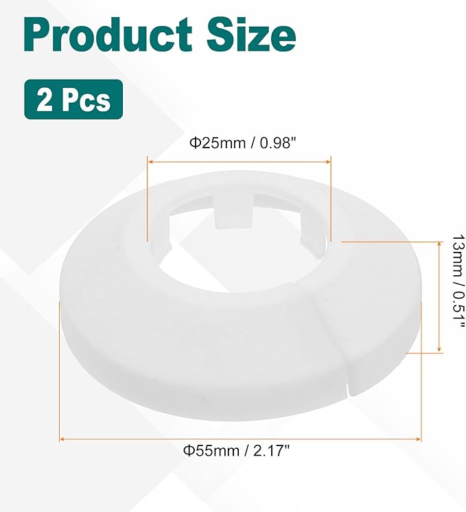 uxcell Escutcheon Plate, 1Pcs 25mm - Fit 0.98" Outer Diameter Split Pipe Flange Water Pipe Cover Collar Decoration, PP Plastic Plumbing Cover Plates (White)