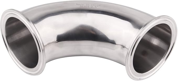 DERNORD Sanitary Ferrule Elbow 90 Degree Pipe Fitting with 2 Pieces Silicone Gasket SS304 Tri Clamp (2-1/2" Tube OD)