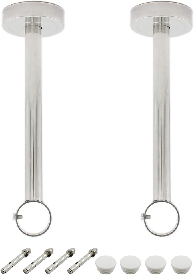 2 Pack Ceiling Mount Bracket, Stainless Steel Wardrobe Pipe Bracket Rod Holder Ceiling Holder, ULIFESTAR Shower Curtain Closet Wardrobe Rod Lever Support Pipe Flange Socket (D*H)33 * 300mm/1.3 * 12''