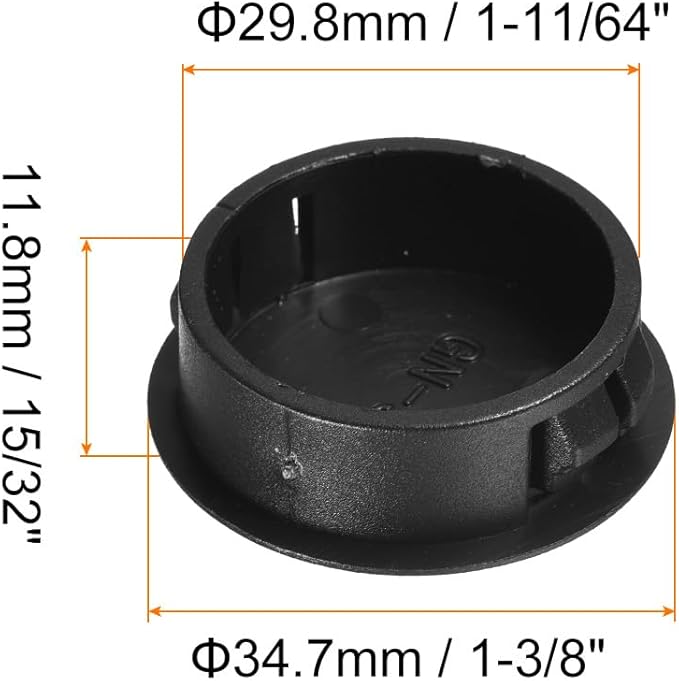 uxcell 1-11/64" Plastic Hole Plugs, 36Pcs Flush Type Panel Round Snap in Fastener Knockout Locking Plugs for Furniture Insert End Caps Panels, Black