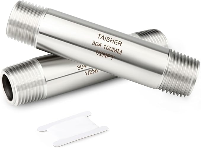 TAISHER 2PCS Stainless Steel Pipe Fittings, 1/2" NPT Male x 1/2" NPT Male Threaded, 4" Length Thickened Nipple Cast Pipe