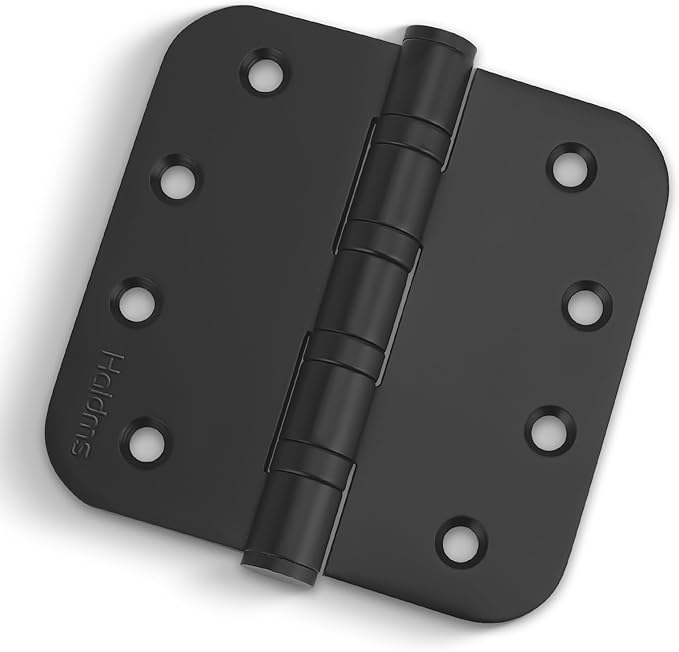 Haidms 304 Stainless Steel Matte Black Ball Bearing Door Hinges for Exterior & Interior Doors, Stainless Steel Heavy-Duty Door Hinges Black 4inch with 5/8'' Radius Corners 6PACK