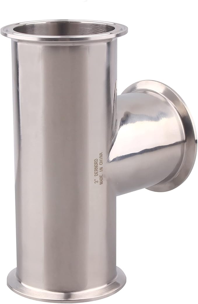 DERNORD Clamp Tee 3 Way Stainless Steel 304 with 3 Silicone Gaskets Fits 3" Tri Clamp, 91mm Pipe OD Sanitary Fittings