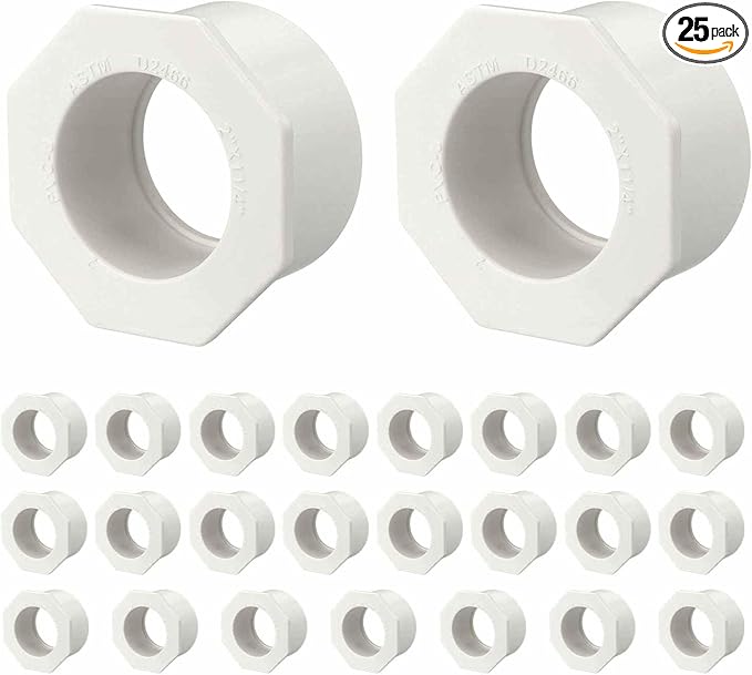 25Pcs 2" x 1 1/4" PVC Reducer Bushing Fitting, SCH40 (Spigot x Socket) Furniture Grade PVC Pipe Fitting, Reducer Bush Adapter for Home Sewer Plumbing, Industrial, Pipe Connection