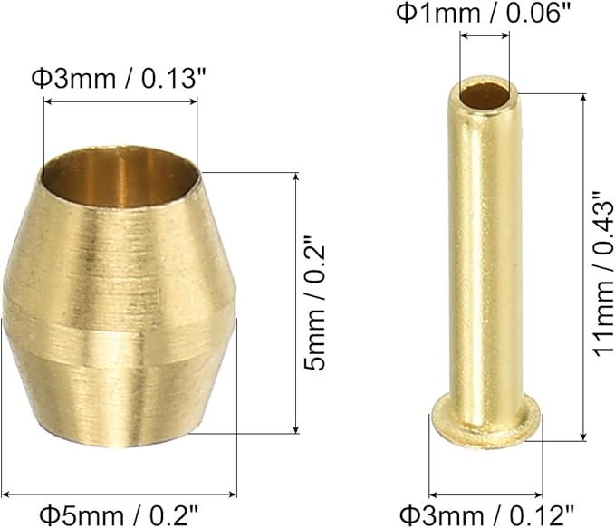 PATIKIL 1/8" Tube ID Compression Assortment Kit, 25 Set Brass Compression Sleeve Ferrule & Insert for Water Oil Air Pipe