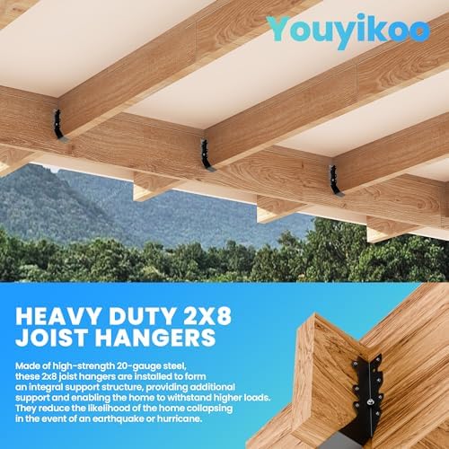 25 pcs 2x8 Joist Hangers Black 18 Gauge Face Mount Joist Hangers , 2x8 Brackets Fits Truss Connectors,Rafter Brackets for Floor Deck and Ceiling Joists Q235B Steel Black Powder Coated