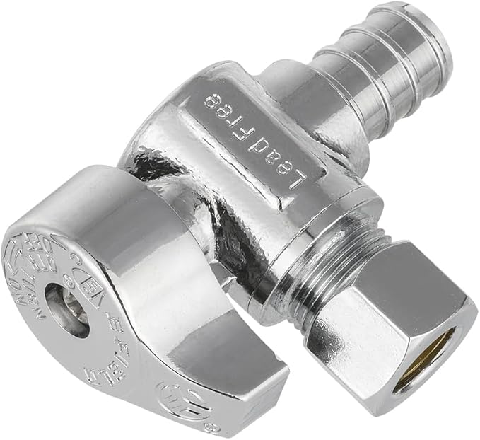 Pro 15-Pack EFIELD 1/4 Turn Angle Stop Valve 3/8" OD Compression x 1/2" Pex Crimp, Chrome Plated LF Brass, Heavy Duty,(VALVE375)