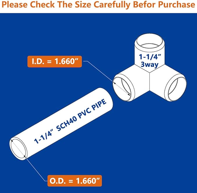 1-1/4" PVC Fittings 3 Way (10-Pack) Furniture Grade, Elbow Connector, Heavy Duty for DIY Furniture, Frames, UV Resistant - Compatible with 1-1/4" Schedule 40 PVC Pipes‌