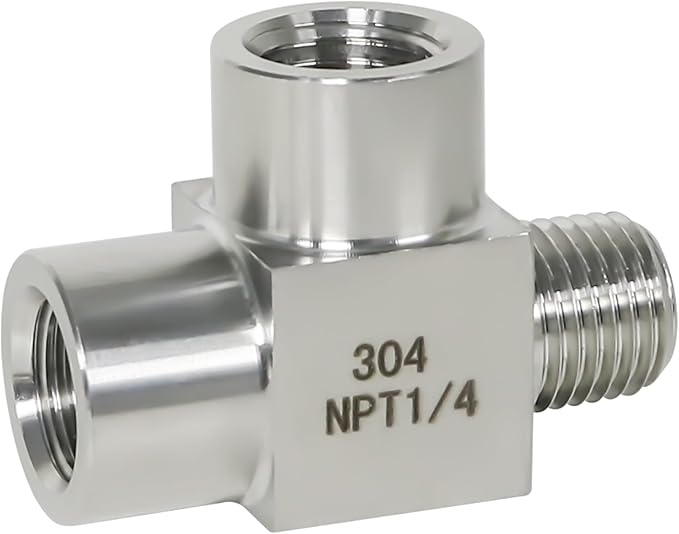 3 way tee pipe fitting 1/4 NPT male run tee, 304 stainless steel T adapter, street pipe connector for vacuum chamber/pressure gauge, 4350 psi