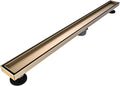 Linear Shower Floor Drain, Brushed Gold 36 Inch 304 Stainless Steel Bathroom Drains Kit, Rectangular Shower Trench Drain with Reversable Tile-in Pattern Drain Cover & Hair Catcher